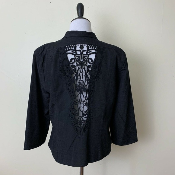 Dressbarn blazer jacket size large black open lace back waterfall 3/4 sleeve - Picture 11 of 15